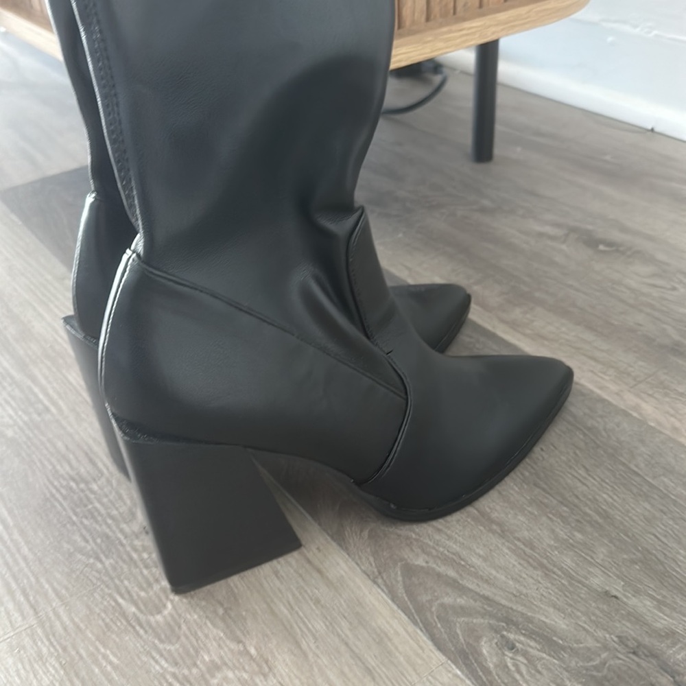 Black Pu Square Toe High Block Over The Knee Boots - image 5